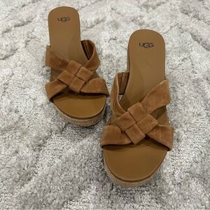 Ugg Niyomee Tan Wedge Sandal Slide US 10